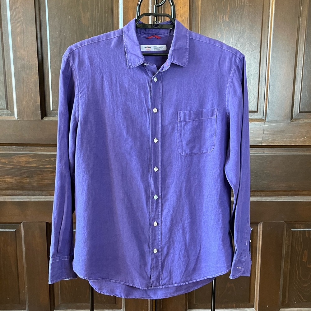 Mason's Men's XL 100% Linen Shirt Button Front Long Sleeve Purple Made in Italy
